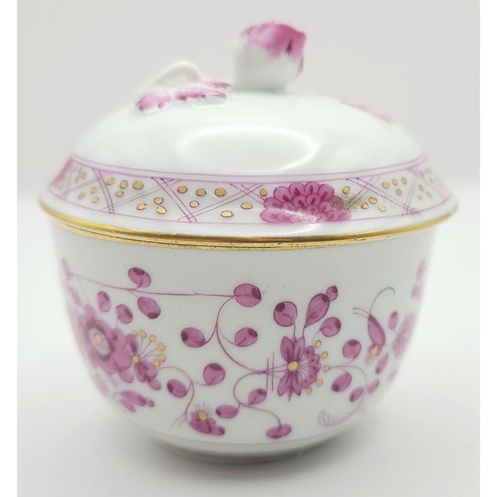 Meissen Indian Flower Pink Sugar Bowl Trinket Dish Pill Box Underside Flaw - Picture 4 of 12